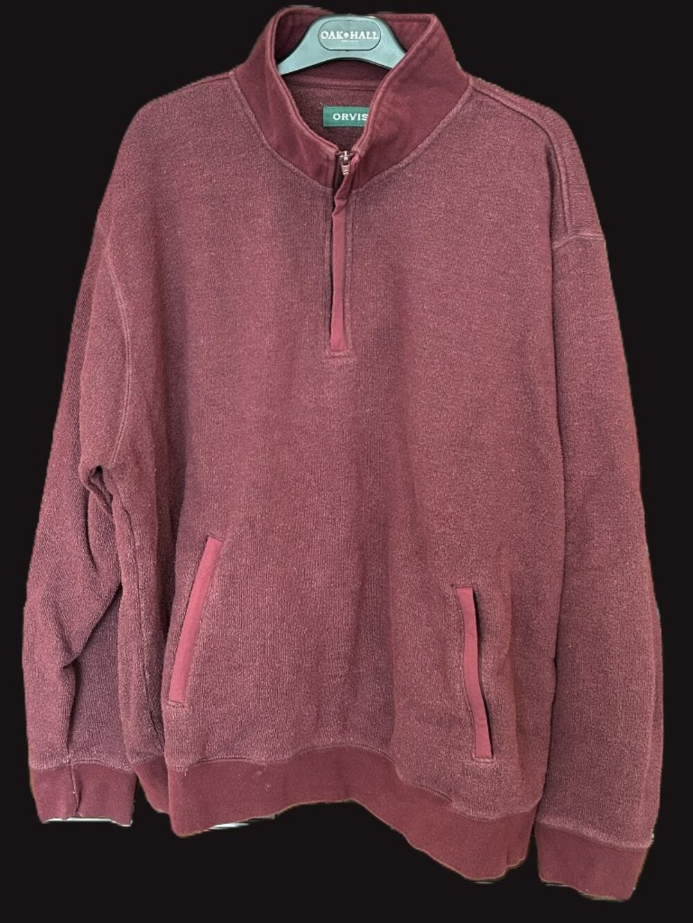 Orvis Mens Quarter Zip Fleece Pullover Sweatshirt Maroon Burgundy Mock Neck XXL